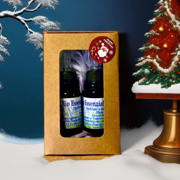 Gift box con 2 flaconi di olio essenziale di lavanda puro, idea regalo naturale di Natale