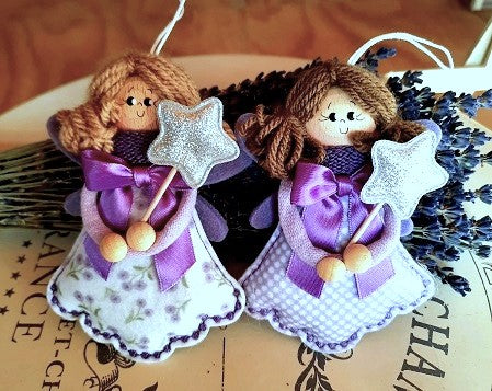 Fatina Natalina con lavanda profumata e bacchetta con stella, decorazione artigianale natalizia