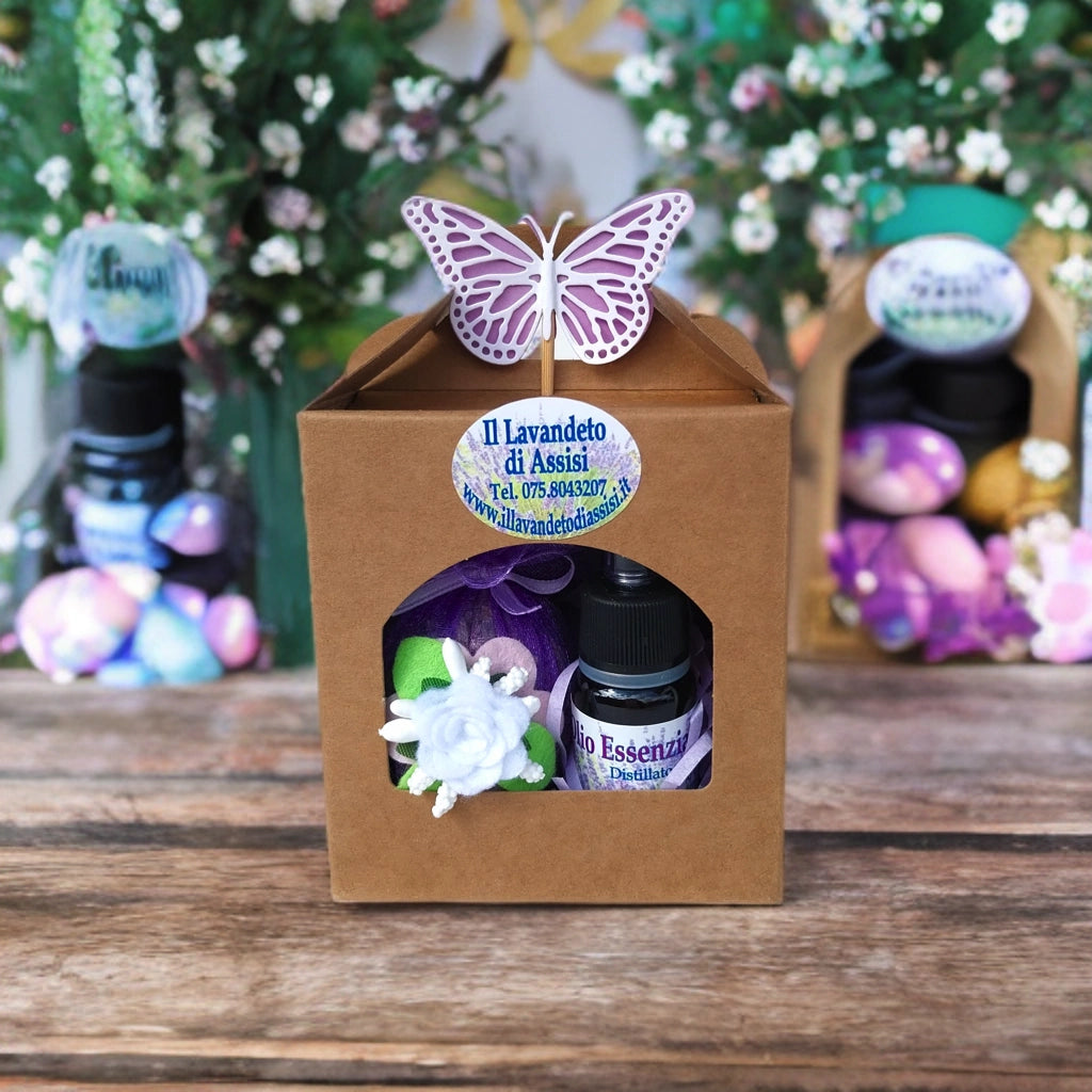 idee regalo per pasqua box con olio essenziale e ovetto decorativo pasquale