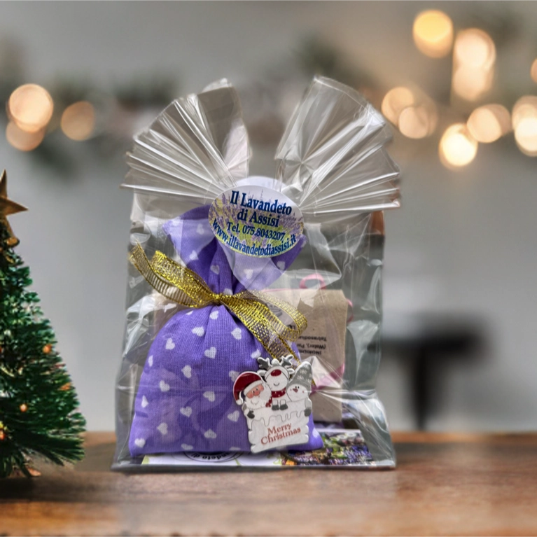 Regalo originale di Natale con sacchetto alla lavanda e saponetta artigianale Buone Feste