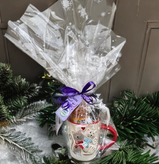 Tazza con gattini con caramelle alla lavanda e olio essenziale regalo Natale colleghi