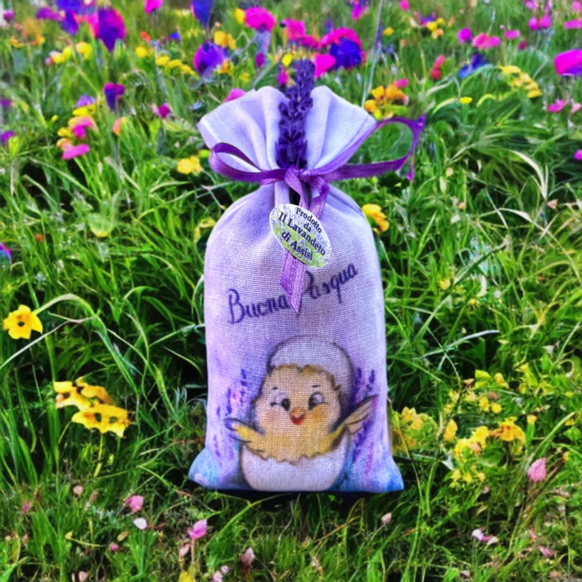 regalo pasqua 2026 sacchettino profumato con pulcino buona pasqua
